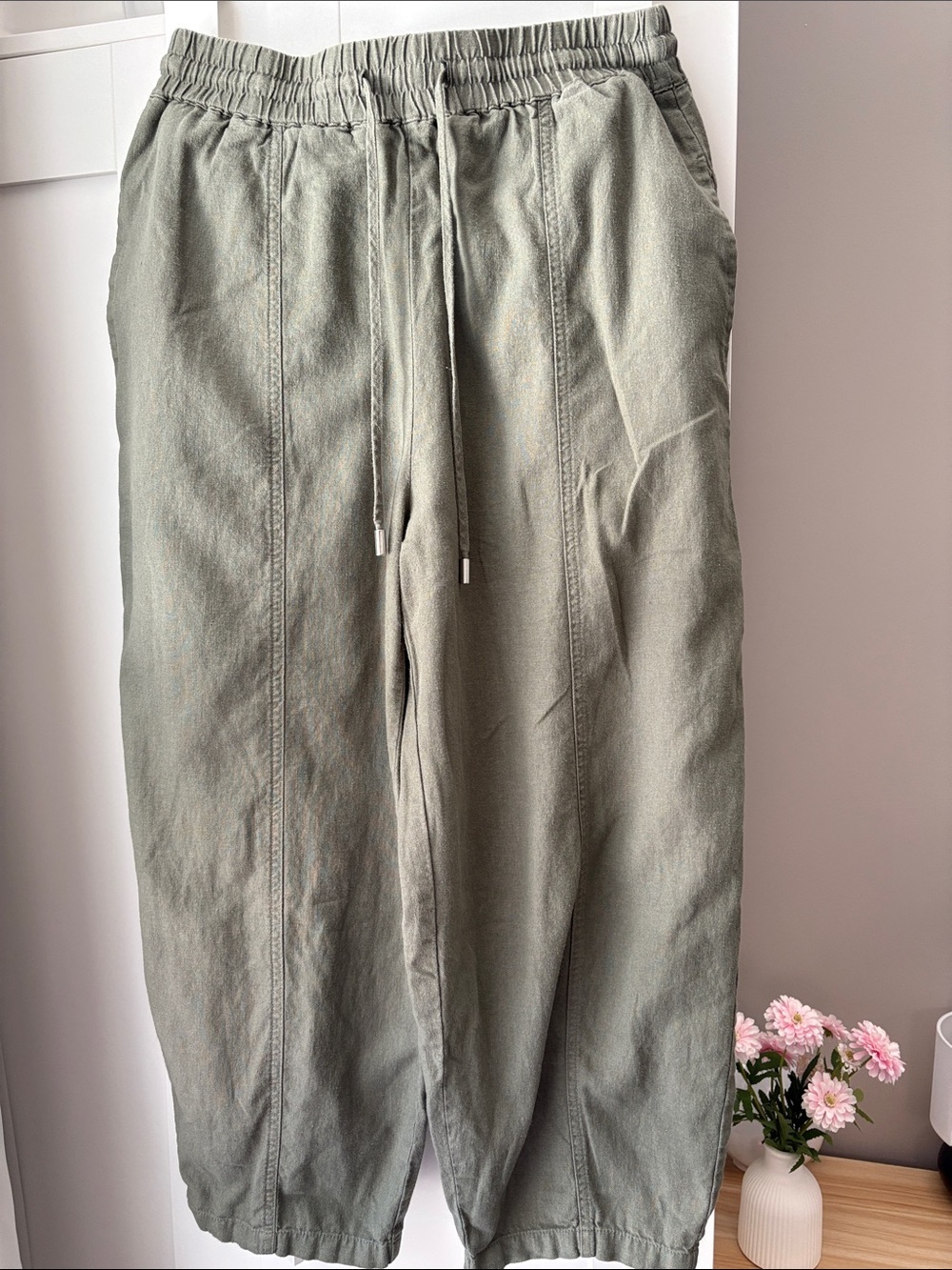 Zara cropped Linen barrel leg trousers